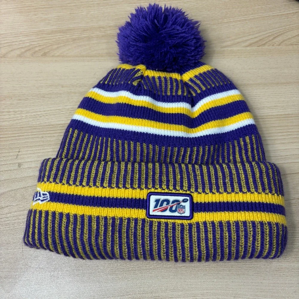 Minnesota Vikings Beanie Winter‎ Hat Mens Purple Gold NFL Football Fleece Lined